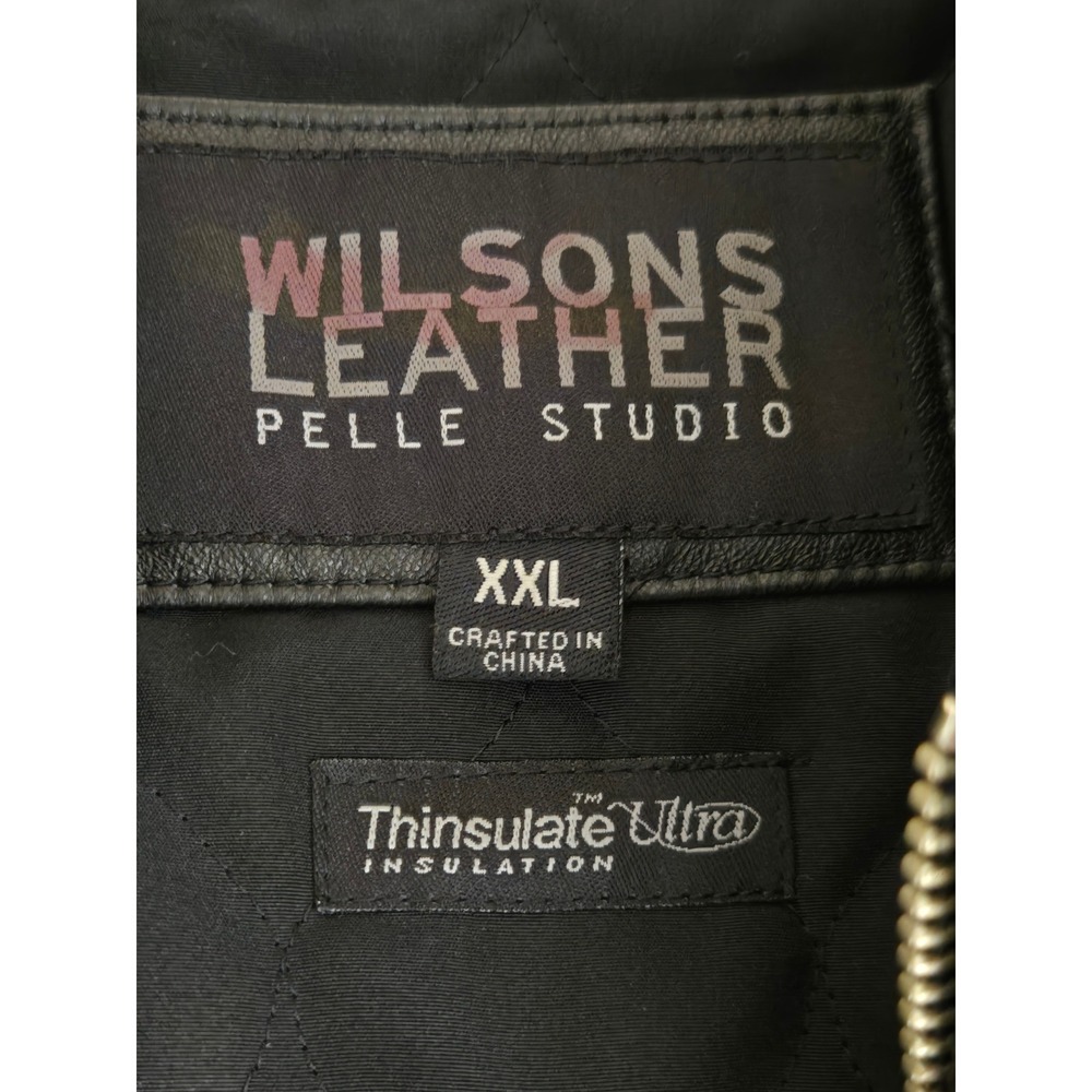 Wilsons Leather Pelle Studio Mens XXL Black Insulated Thinsulate Jacket Bomber - Picture 3 of 9